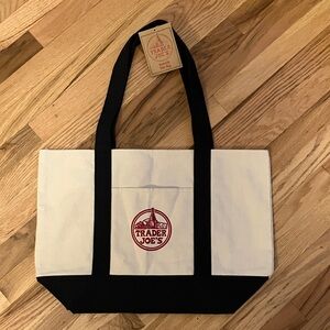 Trader Joe's cream and navy Tote Bag